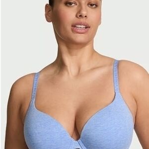 Victoria's Secret Perfect Shape Cotton Logo Hardware Push-Up Bra Blue
